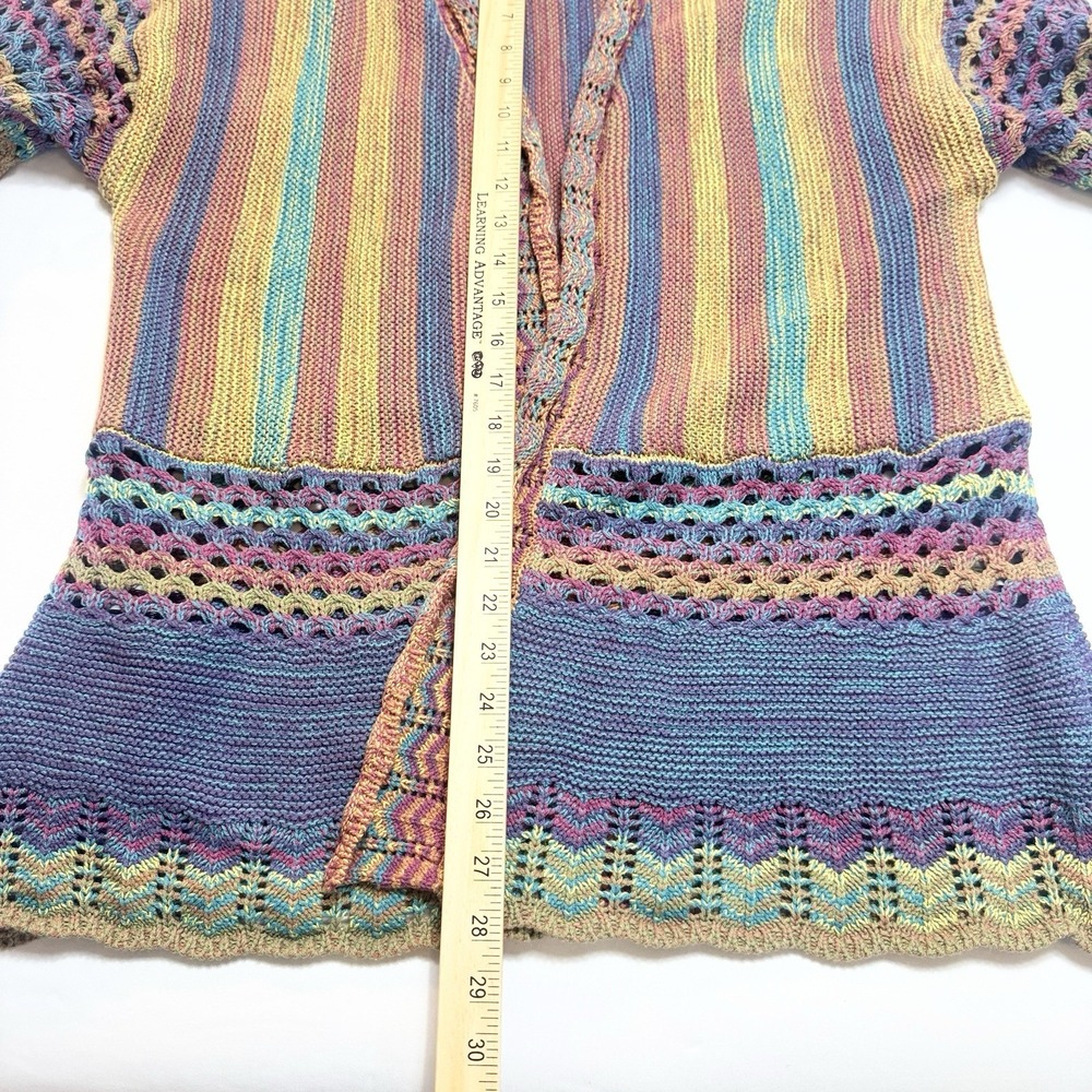 Open Knit Rainbow Cardigan Sweater Crochet Bell Sleeve Women L Beach Boho Indie - Picture 9 of 9